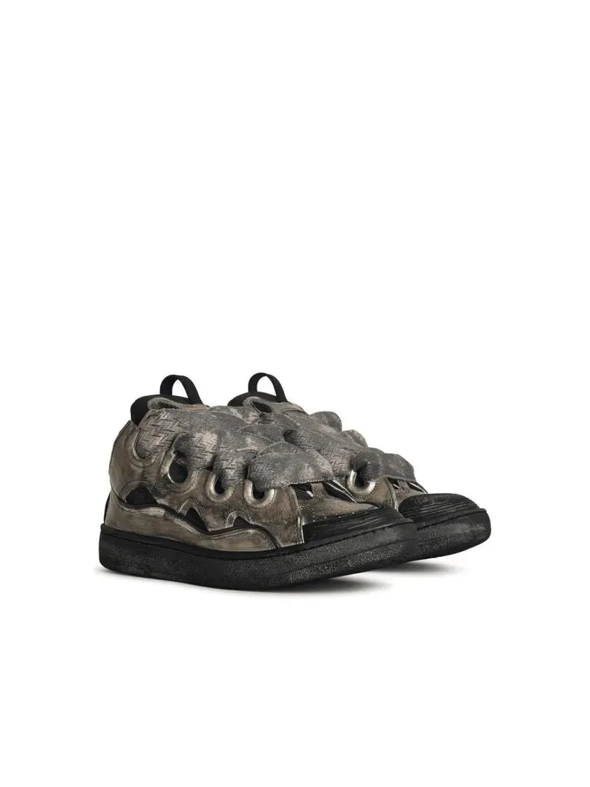  Lanvin  Curb' Grey Leather Blend Sneakers Grey  Low-Top Sneaker 