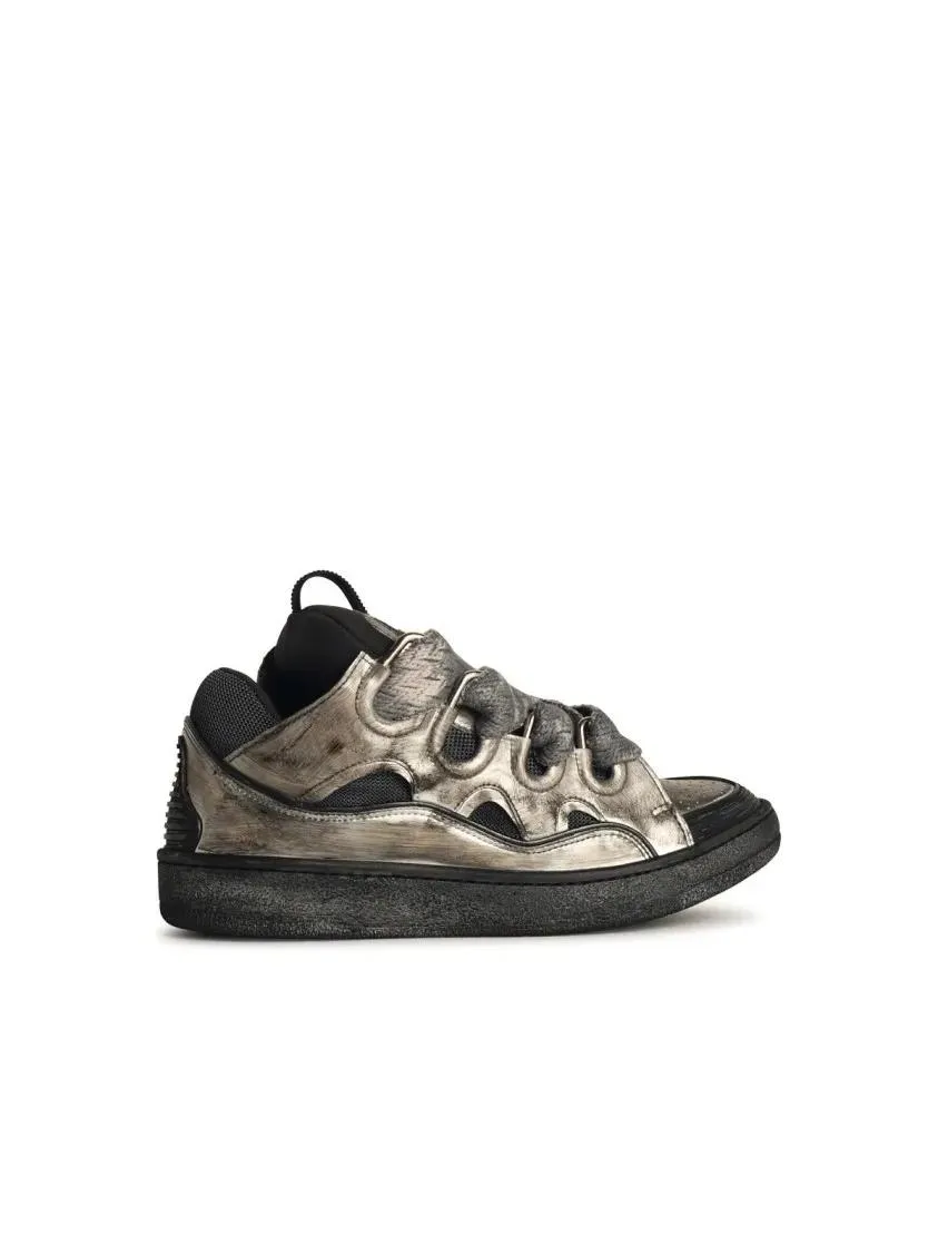   Lanvin  Curb' Grey Leather Blend Sneakers Grey  Low-Top Sneaker 